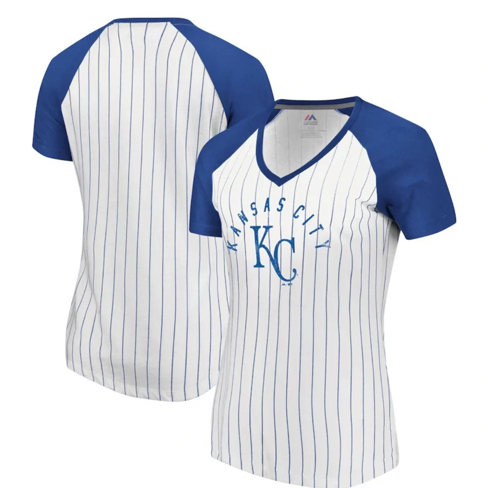NWT Kansas City Royals Baseball Tee 4X pinstripe v-neck
